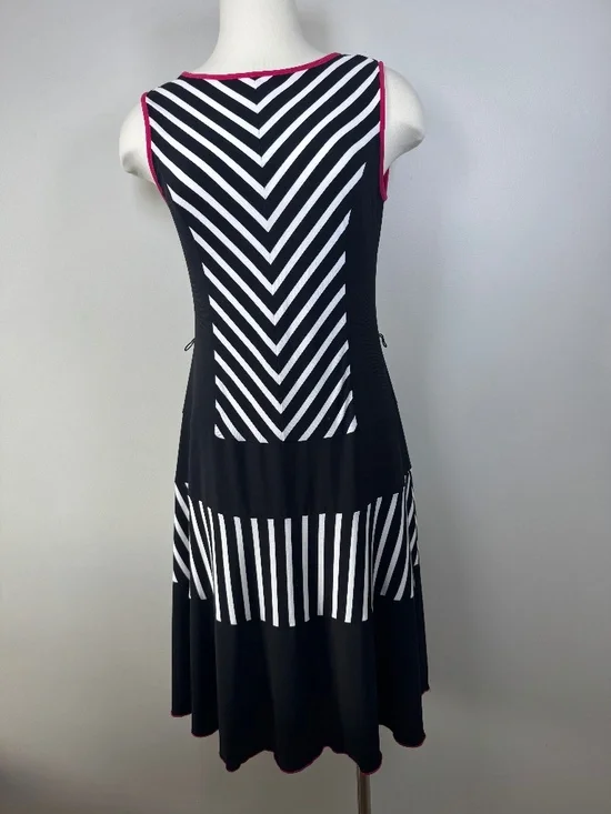 Joseph Ribkoff Black & White Chevron Midi Dress with Pink Trim - Picture 1 of 6
